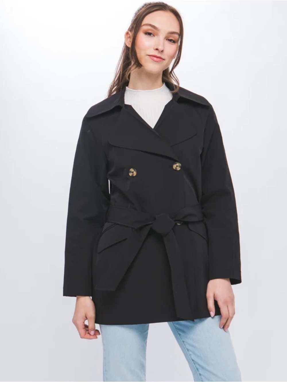 Love Tree Black Trench with Waist Tie